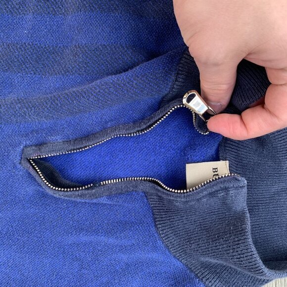 Vintage Burberry Quarter Zip Sweater Medium Blue - Picture 10 of 10